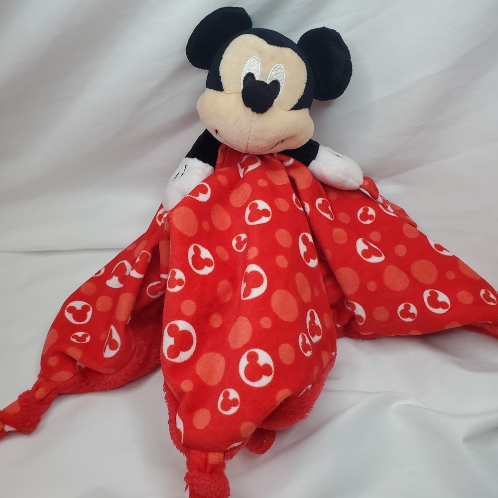 Disney Baby Mickey Mouse Red Lovey Security Blanket Knotted Corners Plush Fleece